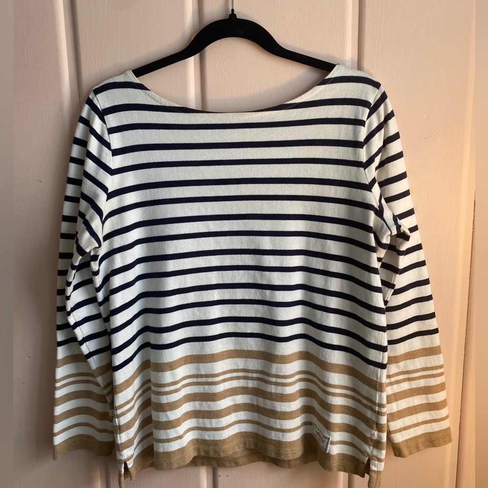 Talbots Striped Black and Tan Women's Cotton Top